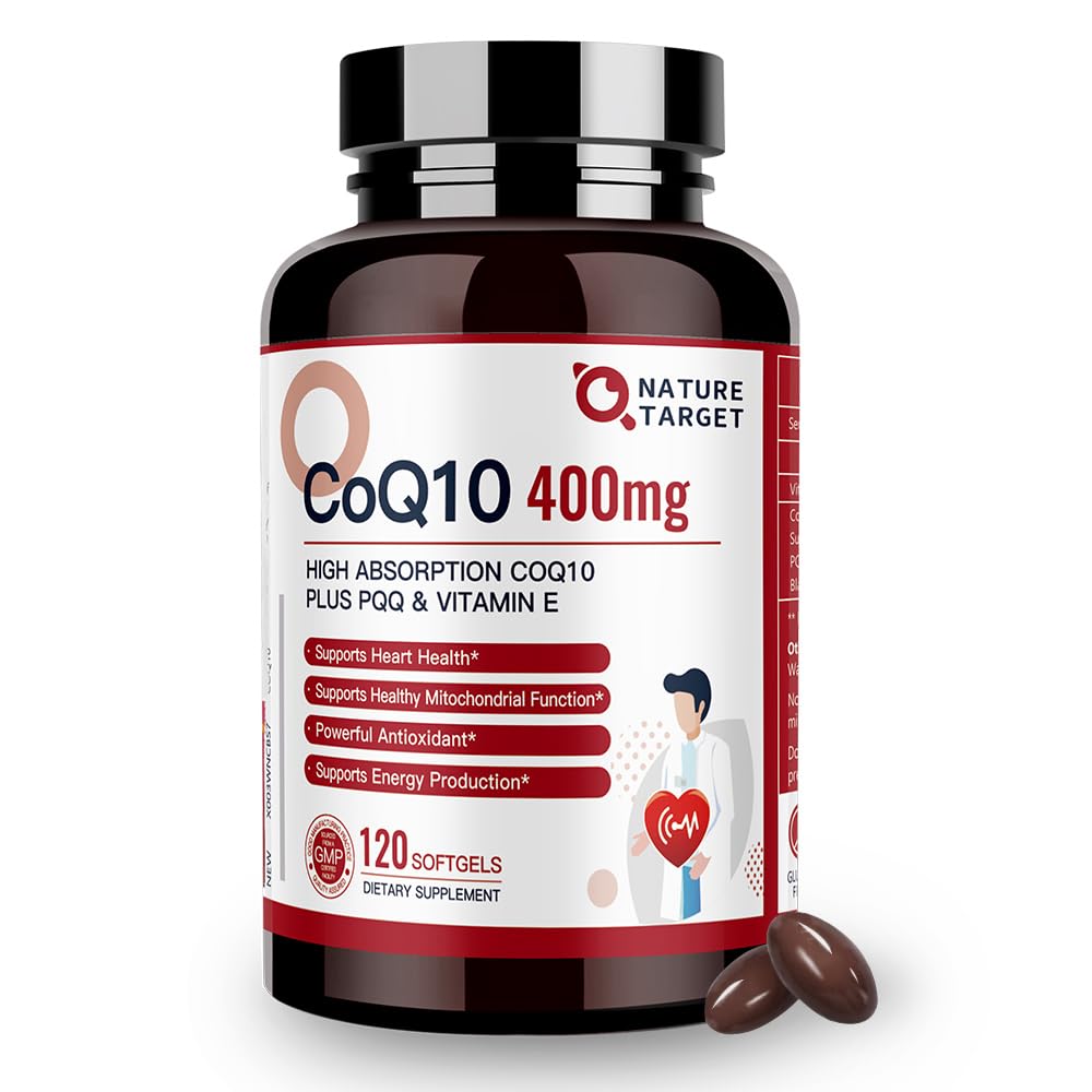 NATURE TARGET CoQ10-400mg Plus PQQ με Βιταμίνη Ε & Βιολογικό Ελαιόλαδο - Συνένζυμο-Q10 με BioPerine - Υψηλή Απορρόφηση Αντιοξειδωτικό-για-Καρδιά-Υγεία και Παραγωγή Ενέργειας,120
