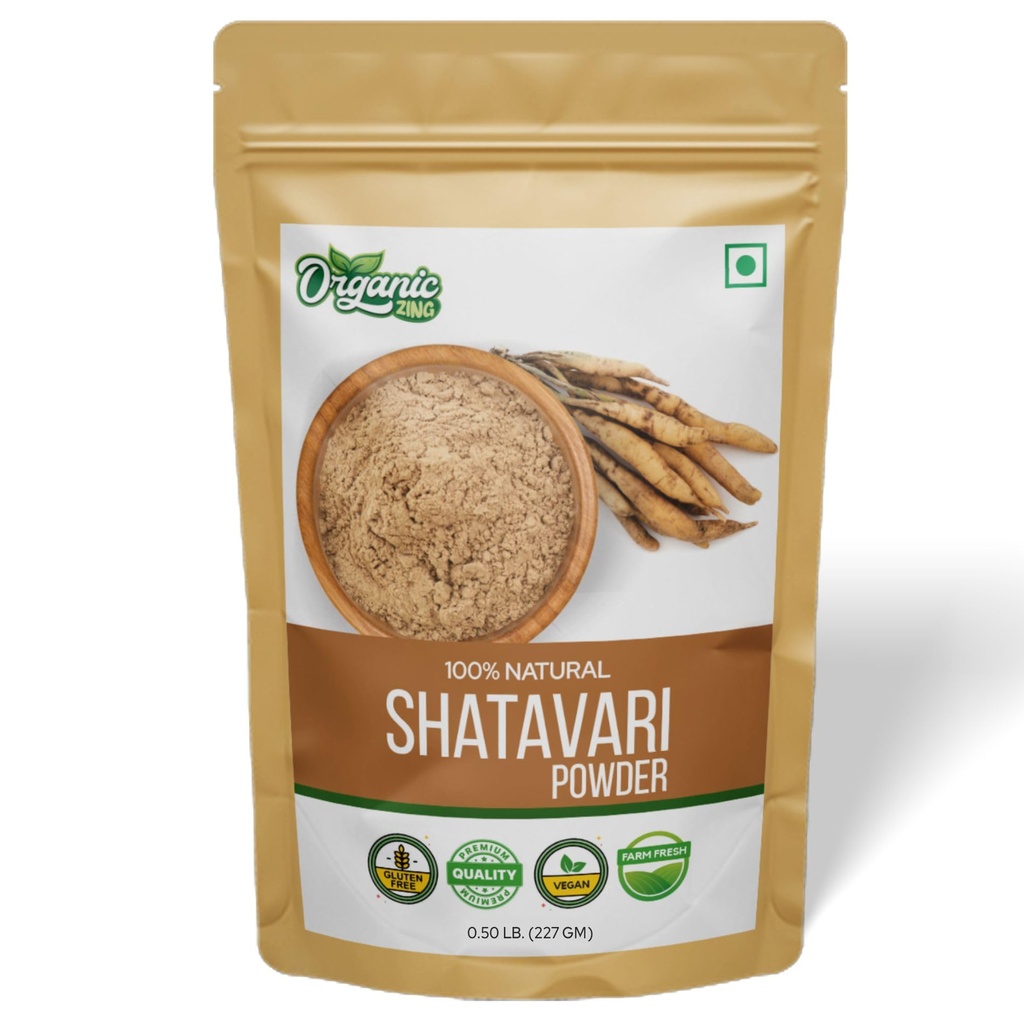 ORGANIC ZING Shatavari Powder Extract από Σπαράγγια racemosus Ωφέλιμο για την Υγεία των Γυναικών - 8 oz (227 gm) Συσκευασία των 1