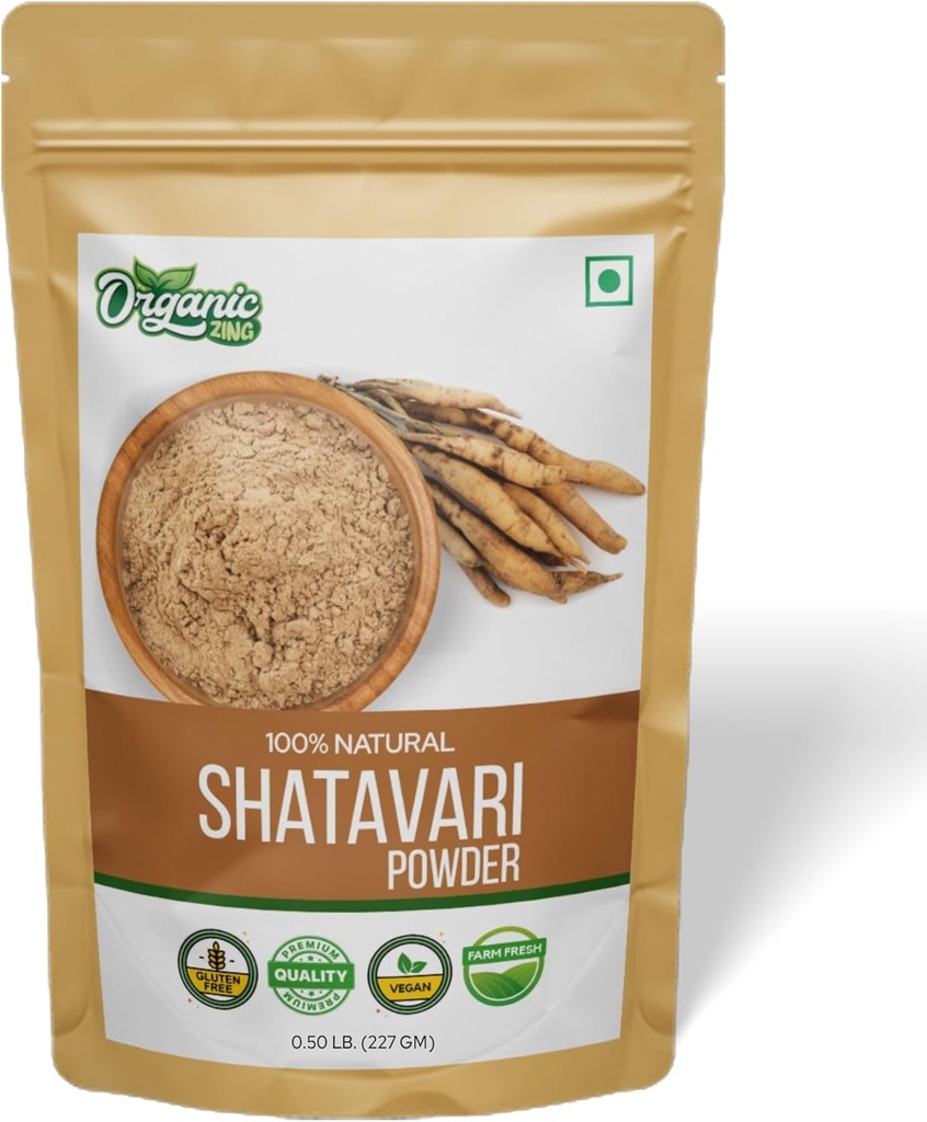 ORGANIC ZING Shatavari Powder Extract από Σπαράγγια racemosus Ωφέλιμο για την Υγεία των Γυναικών - 8 oz (227 gm) Συσκευασία των 1