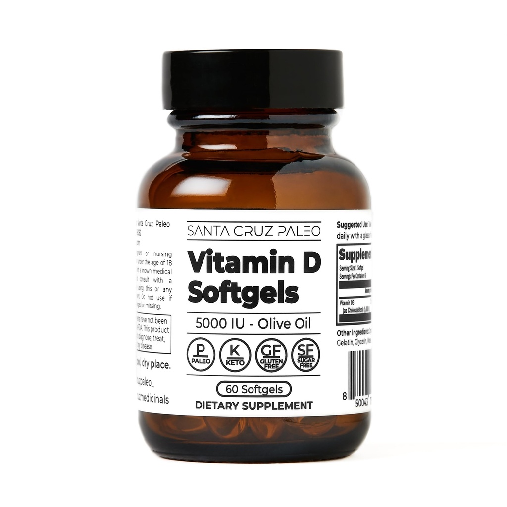 Santa Cruz Παλαιό συμπλήρωμα βιταμίνης D, υγεία των οστών & ανοσοποιητική υποστήριξη, 5000 i.u. ανά Softgel, χωρίς γλουτένη, Keto, χωρίς ζάχαρη, Παλαιό, βιταμίνη D3, ελαιόλαδο για απορρόφηση, φυσικά συστατικά, 60 Softgels