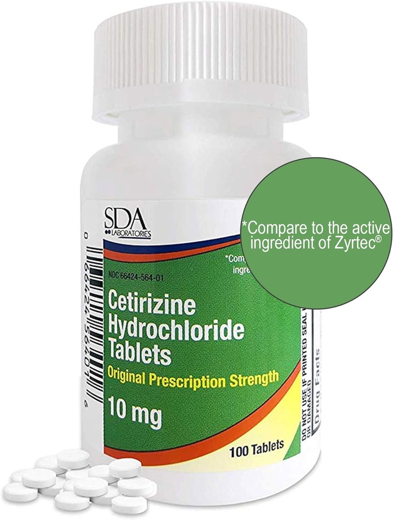 SDA Laboratories All Day 24-Hour Allergy Medicine 100 Count Antihistamine for Allergies, Pollen, Hay Fever, Dry, Itchy Eyes | Cetirizine HCl 10mg Tablets