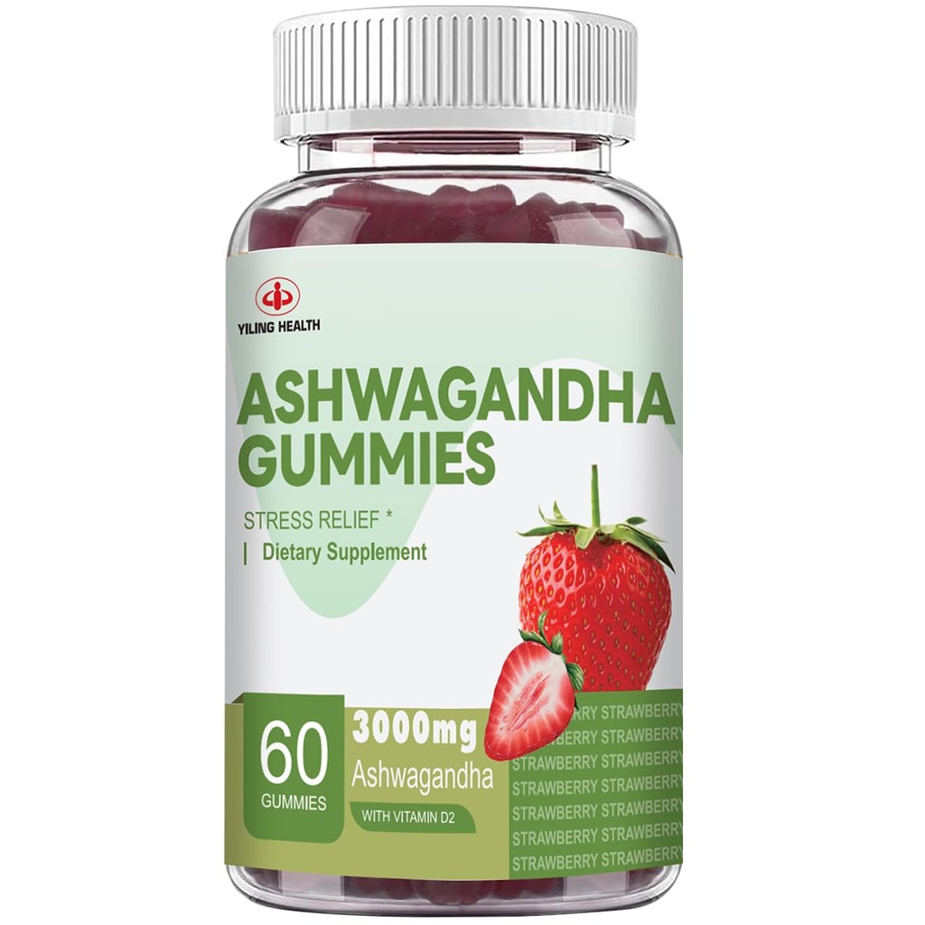 YiLing Ashwagandha Gummies for Women & Men, 3000 Mg High-Potency Ashwagandha Root Extract Ενισχύει την ενέργεια, βελτιώνει τον ύπνο, ανακουφίζει το άγχος και ηρεμεί Mood, 60 Count Strawberry Flavor Ashwagandha