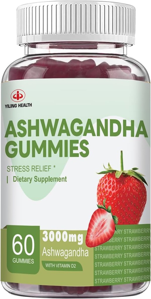 YiLing Ashwagandha Gummies for Women & Men, 3000 Mg High-Potency Ashwagandha Root Extract Ενισχύει την ενέργεια, βελτιώνει τον ύπνο, ανακουφίζει το άγχος και ηρεμεί Mood, 60 Count Strawberry Flavor Ashwagandha