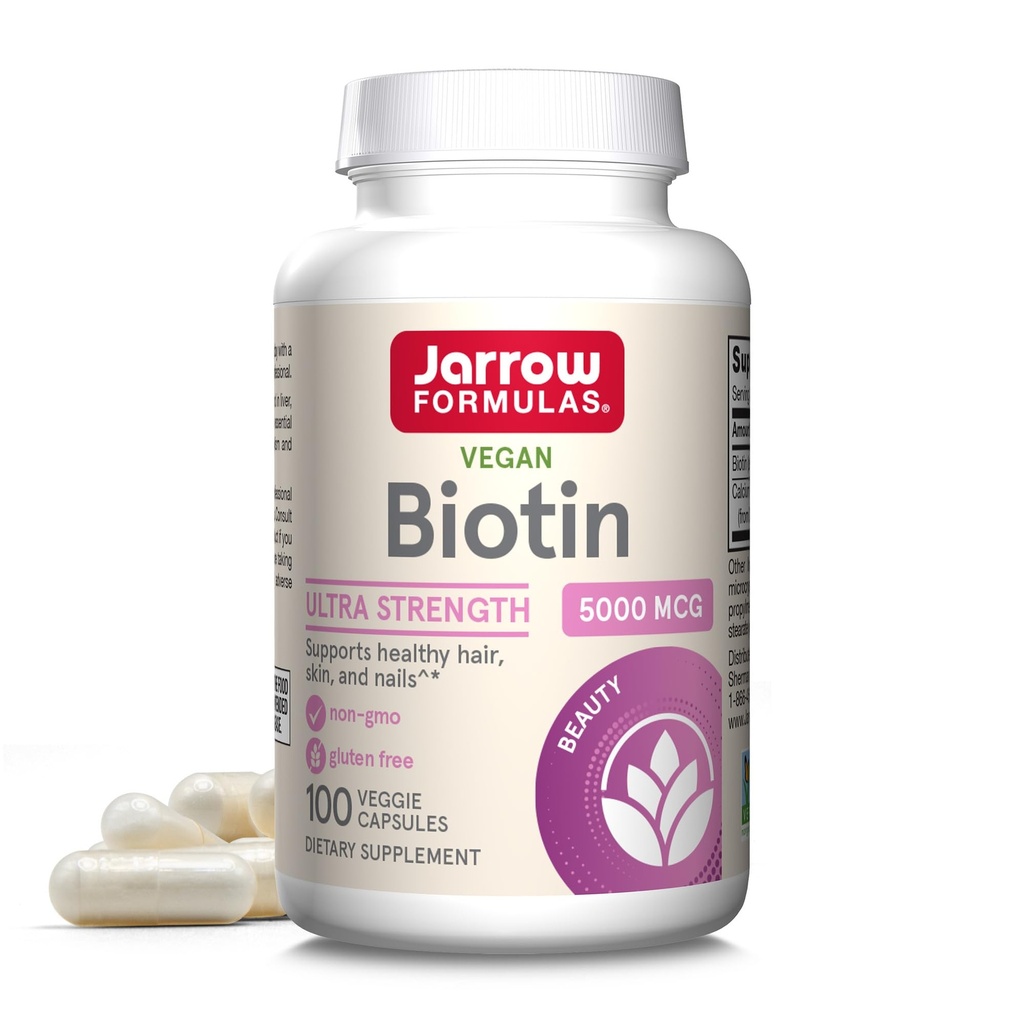 Jarow Formulas® Biotin Ultra Strength 5000 mcg, Συμπλήρωμα διατροφής, Hair, Skin, and Nails Support, 100 κάψουλες λαχανικών, μέχρι 100 ημέρες προσφοράς