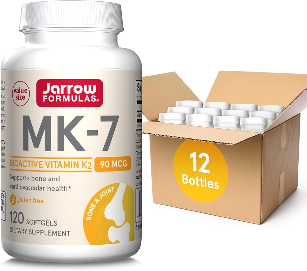 Jarrow Formulas MK-7 90mcg-Bioactive Form of VIT K2-120 Services (Softgels)-για Οστέινο & CV Health-VIT K2 MK-7 Διαιτητικό Supp-K2 VIT Supp MK-7-Gluten Free,12 Pack