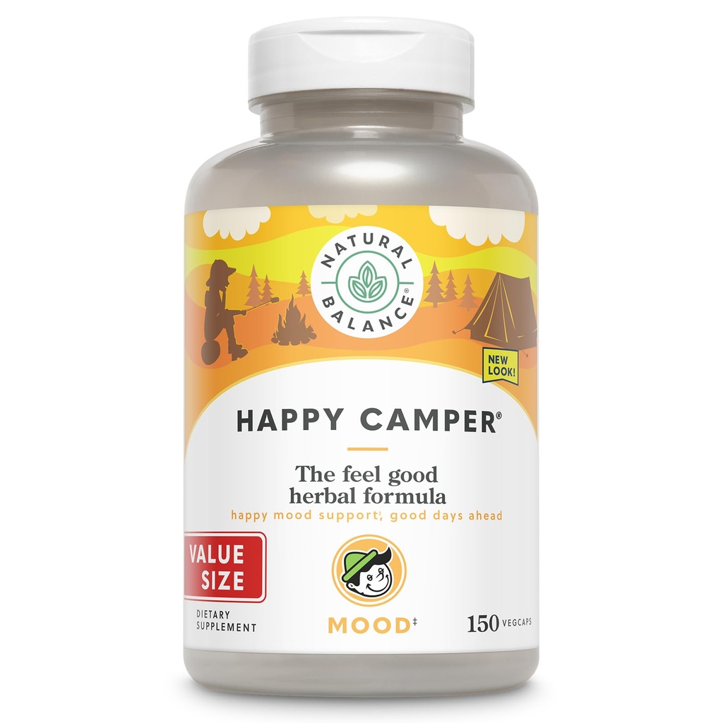 Φυσική ισορροπία Happy Camper - Feel-Good Mood Υποστήριξη συμπλήρωμα - Gotu Kola, πάθος λουλούδι, και Κάψουλες Kava Kava - 60-Day Εγγύηση - 75 Υπηρεσίες, 150 VegCaps