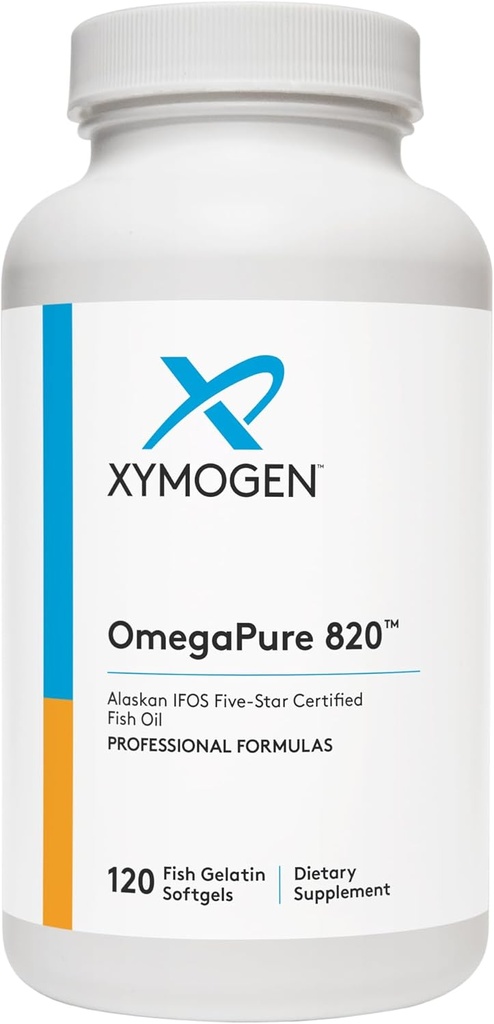 XYMOGEN OmegaPure 820 - International Fish Oil Standards (IFOS) Five-Star Certified Fish Oil - DHA EPA Omega-3 Supplement for Cardiovascular + Cognitive Support (120 Small Softgels)