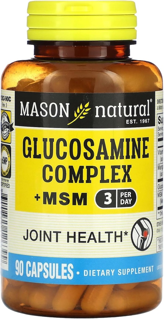 MASON NATURAL Glucosamine Complex Plus MSM with Vitamin C - Υποστηρίζει κοινή υγεία, βελτιωμένη ευελιξία και κινητικότητα, 90 κάψουλες