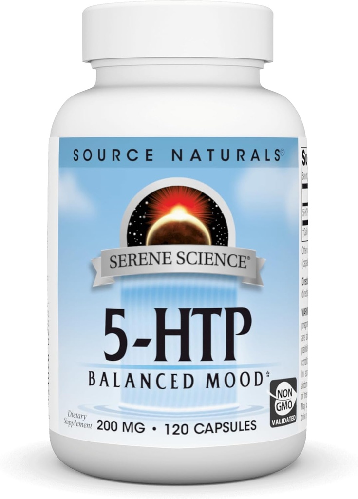 Source Naturals Serene Science 5-HTP, Ισορροπημένη διάθεση *, Συμπλήρωμα διατροφής μη ΓΤΟ, 200 mg - 120 κάψουλες