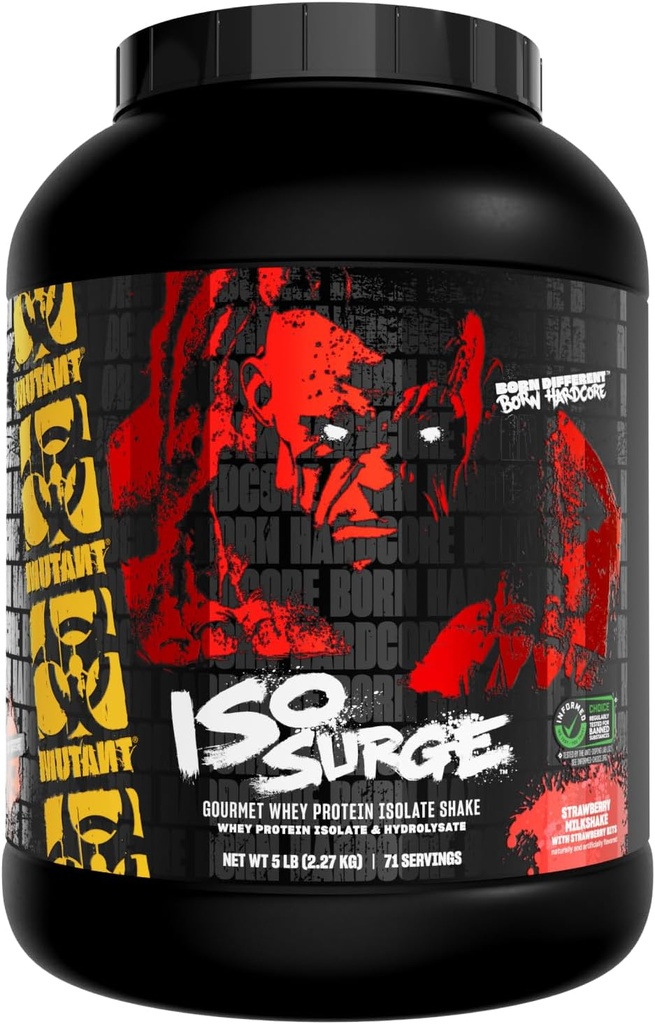 Mutant ISO Surge Whey Protein Isolate Powder Acts Fast to Help Recover, Build Muscle, Bulk and Strength, 5 LB - Γάλα φράουλας