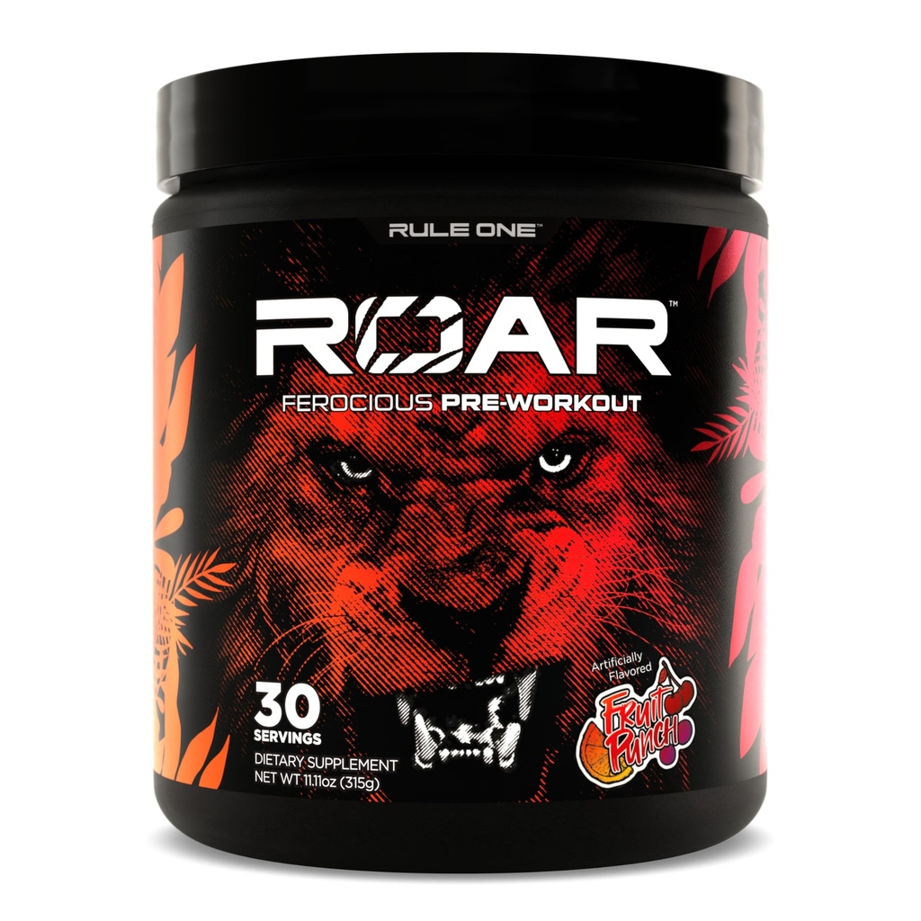 Κανόνας 1 R1 Roar - Πριν την προπόνηση σε σκόνη με Creatine, Beta-Alanine, Citrulline, Electrolytes & Caffeine (30 υπηρεσίες, Punch φρούτων)