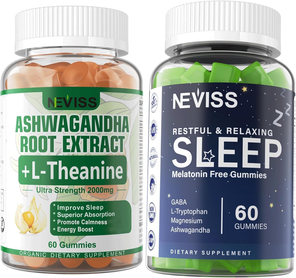 NEVISS Μελατονίνη Free Sleep Gummies + Ashwagandha Gummies 2000mg