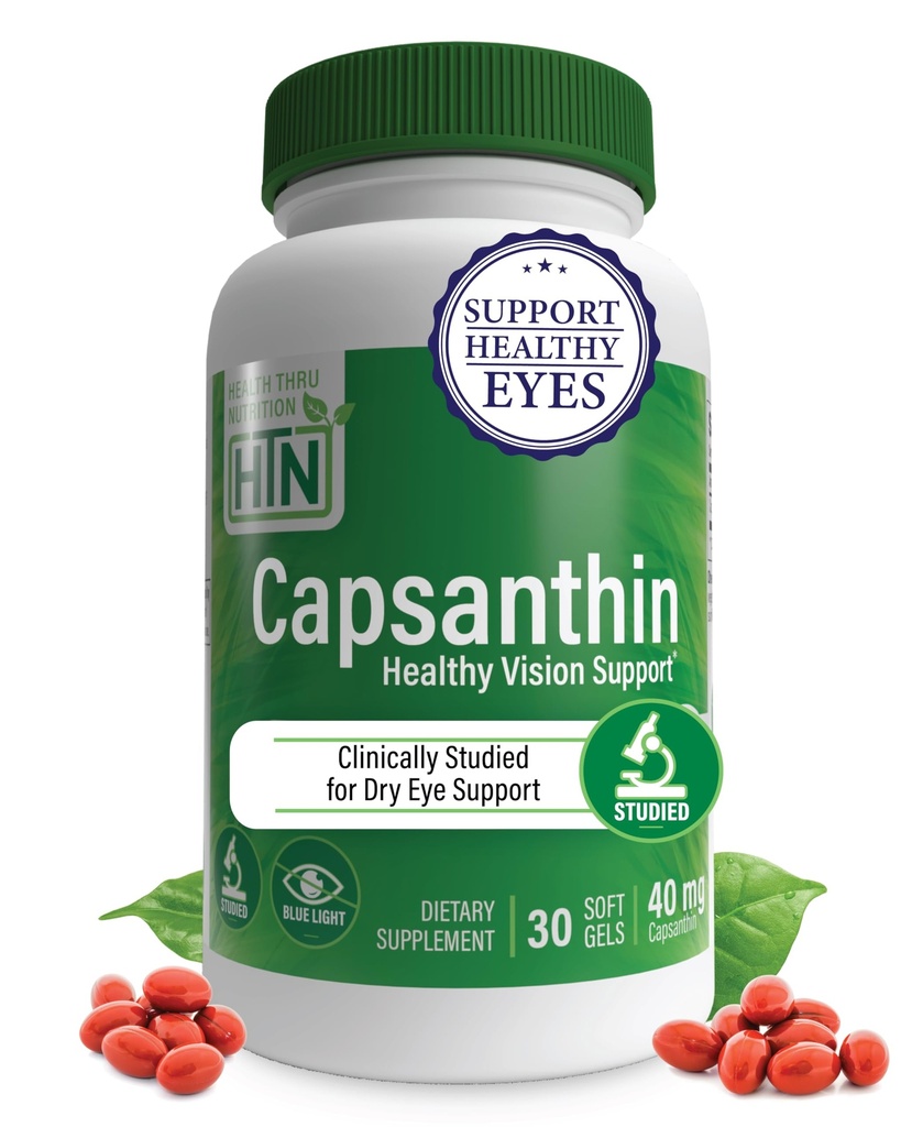Health Thru Nutrition Capsanthin 40mg - Ultimate Dry Eye Relief | Healthy Vision Support & Blue Light Protection as CapsiClear | Clinically Studied Carotenoid Eye Supplement | Non-GMO | Pack of 30