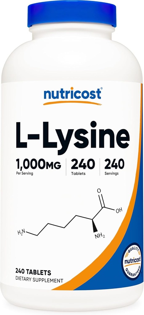 Nutricost L-Lysine 1000mg, 240 δισκία - Χωρίς γλουτένη, μη ΓΤΟ, και χορτοφάγους φιλικό