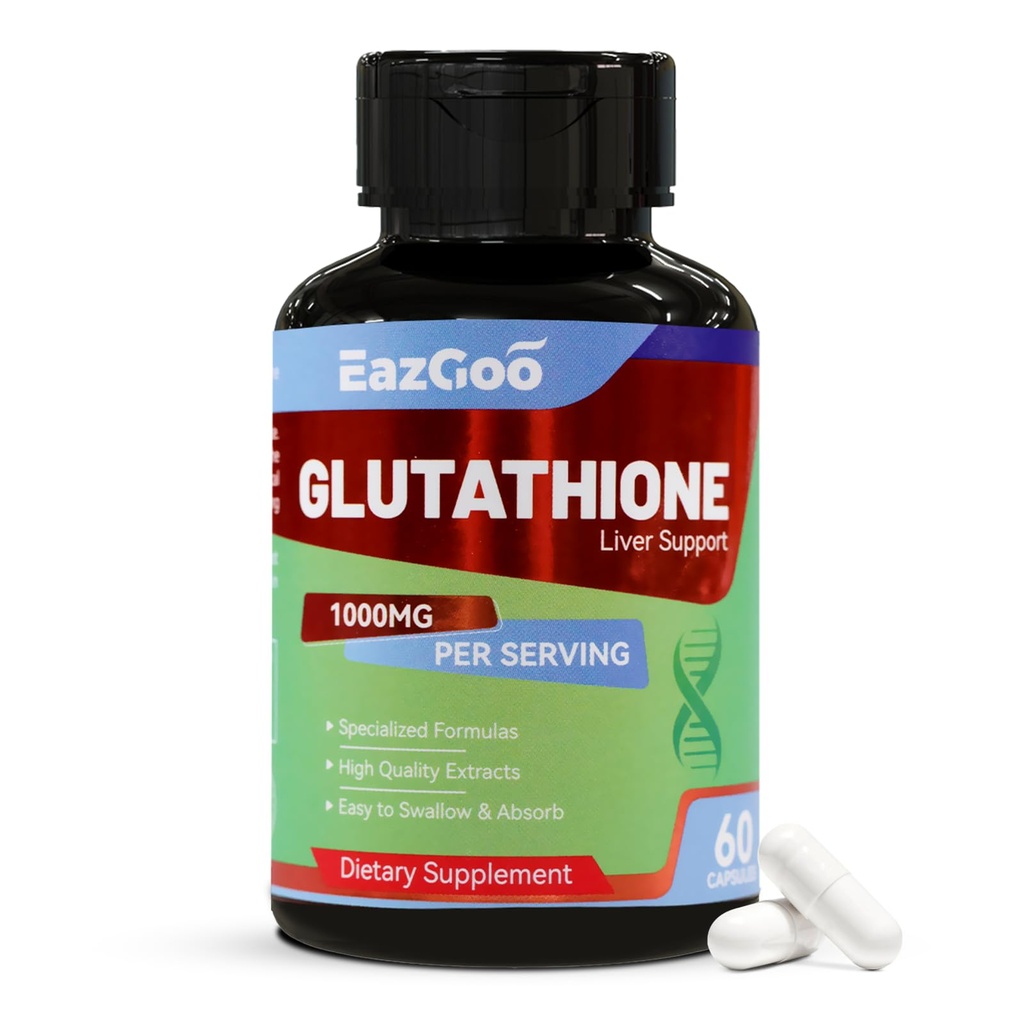 Συμπλήρωμα γλουταθειόνης 1000mg Αντιοξειδωτικό συμπλήρωμα - Premium Vegan Formula για την υποστήριξη του ανοσοποιητικού, το λαμπερό δέρμα & Detox ήπατος – αλλεργιογόνο, μη GMO, αποτελεσματική ενίσχυση της ευεξίας (60 κάψουλες)