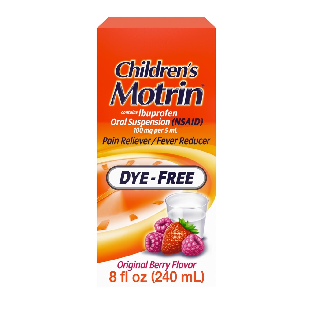 Παιδική Motrin Στοματική Ανάρτηση 100mg Ibuprofen Medicine, NSAID Πυρετός Μειωτής & Πόνος Αναπνευστήρας για Ανηλίκους Πόνους & Πόνους Λόγω Ψυχρού & Γρίπης, Βαφής Δωρεάν, Χωρίς Αλκοόλ, Berry Γεύση, 8 fl. oz