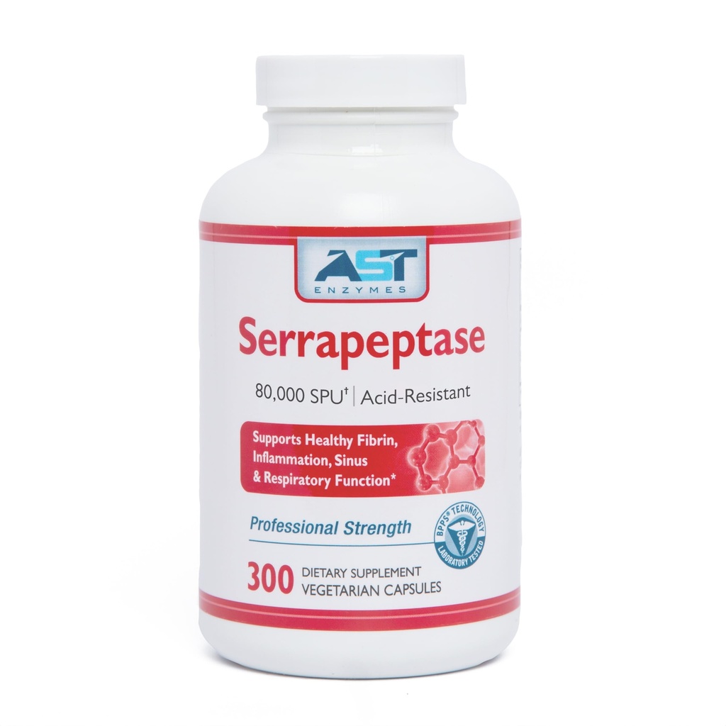 AST Enzymes Serrapeptase 80.000 SPU – 300 κάψουλες χορτοφάγων - Premium Natural Systemic Enzymes – Acid-resistant Serrapeptase