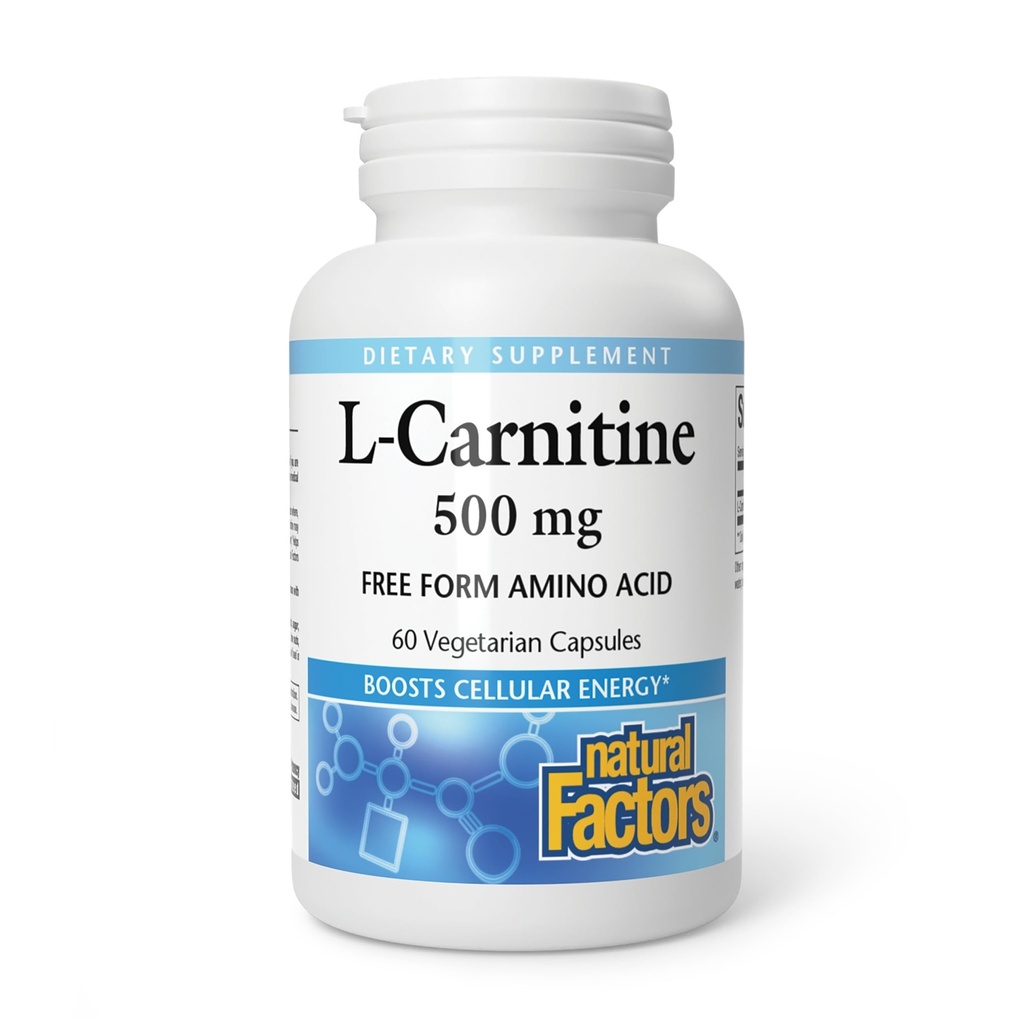 Natural Factors, L-Carnitine 500 mg, Energy Support, 60 Capsules (60 Servings)