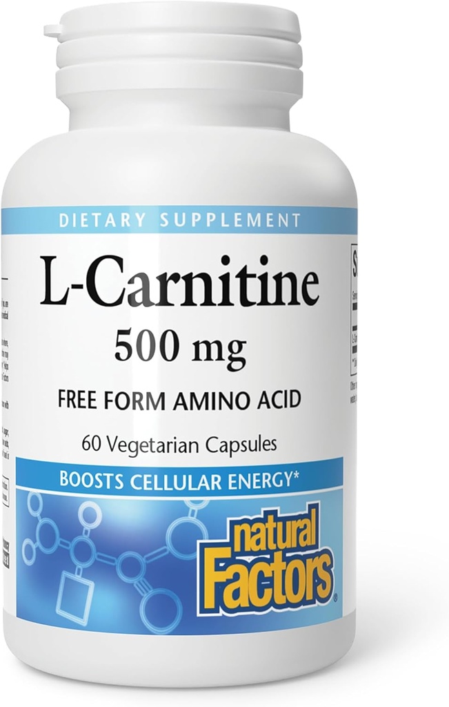 Natural Factors, L-Carnitine 500 mg, Energy Support, 60 Capsules (60 Servings)