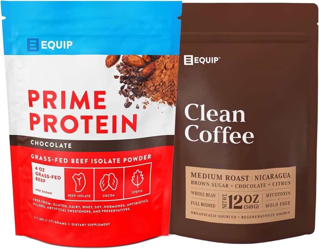 Equip Foods Prime Protein Powder Chocolate & Gold Standard Clean Coffee