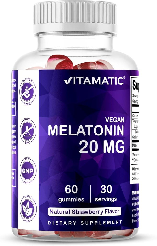 Vitamatic Melatonin 20mg Gummies for Adults, 30 Services - 60 Count - Μη Συντήρηση που αποτελούν συμπλήρωμα
