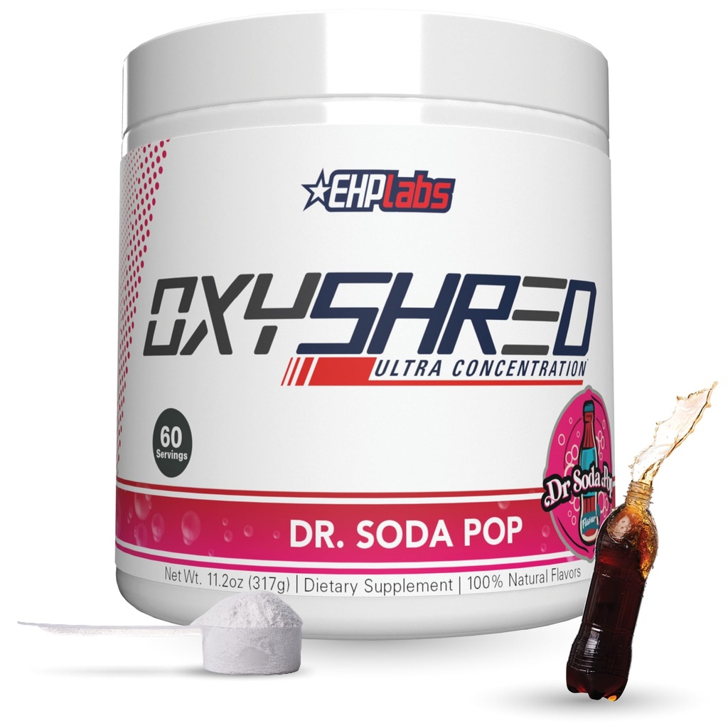 EHP Labs OxyShred Thermogenic Fat Burner - Pre-Workout Powder with L-Glutamine, Acetyl L-Carnitine, Μεταβολισμός Booster, απώλεια βάρους, Ορεκτικό Ελέγχου, Ενεργειακό Ποτό, Δρ Soda Pop, 60 Υπηρεσίες