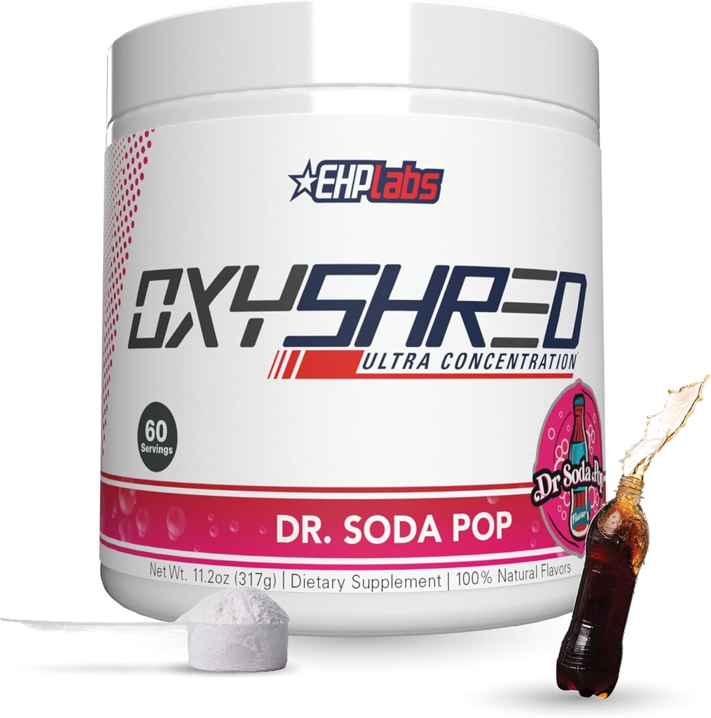 EHP Labs OxyShred Thermogenic Fat Burner - Pre-Workout Powder with L-Glutamine, Acetyl L-Carnitine, Μεταβολισμός Booster, απώλεια βάρους, Ορεκτικό Ελέγχου, Ενεργειακό Ποτό, Δρ Soda Pop, 60 Υπηρεσίες
