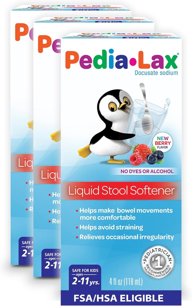 Pedia-Lax Liquid Stool Αποσκληρυντής για Παιδιά, Ηλικίες 2-11, Berry Flavor, 4 Fl Oz (πακέτο των 3) Η συσκευασία μπορεί να διαφέρει