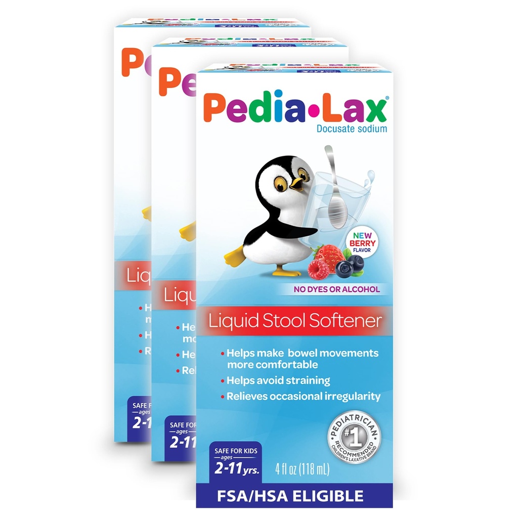 Pedia-Lax Liquid Stool Αποσκληρυντής για Παιδιά, Ηλικίες 2-11, Berry Flavor, 4 Fl Oz (πακέτο των 3) Η συσκευασία μπορεί να διαφέρει