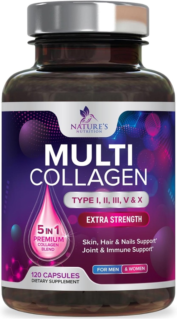 Multi Collagen Supplement 2400 mg - Τύποι I, II, III, V & X Multi Collagen Peptides Pells for Women & Men, Hydrolyzed Collage Supplements, Hair, Skin, Nail, & Joint Supplement Υποστήριξης - 120 Κάψουλες