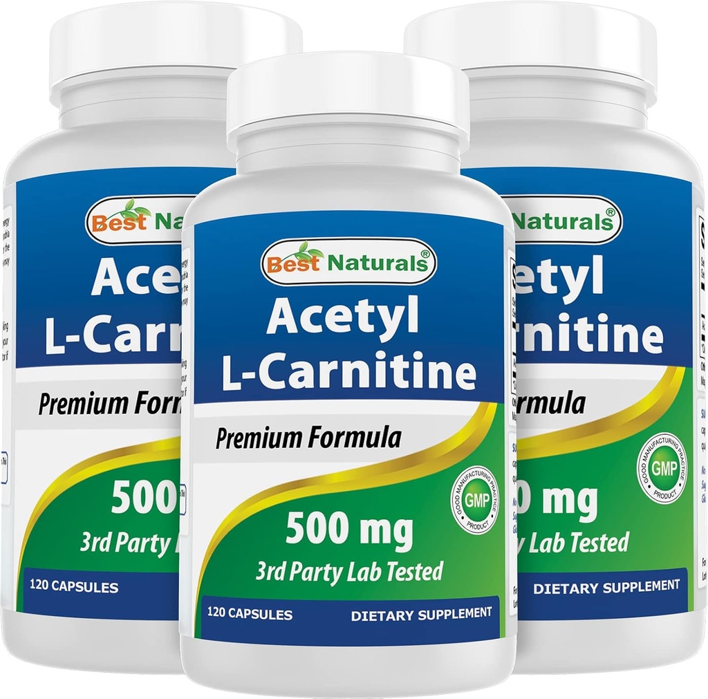 Best Naturals Acetyl L-καρνιτίνη (ALCAR) 500mg, 120 κάψουλες, 120 σερβιρίσματα - Μη ΓΤΟ και χωρίς γλουτένη, 1 καψάκιο ανά σερβίς (3 συσκευασία)