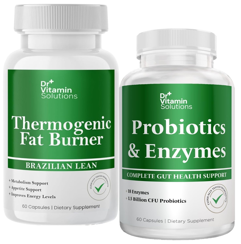 DR VITAMIN SOLUTIONS Θερμογόνος καύση λίπους & προβιοτικά Digestive Ένζυμα με προβιοτικά για Digestive Health & Bloating Relief for Women & Men - Bundle 90 Caps