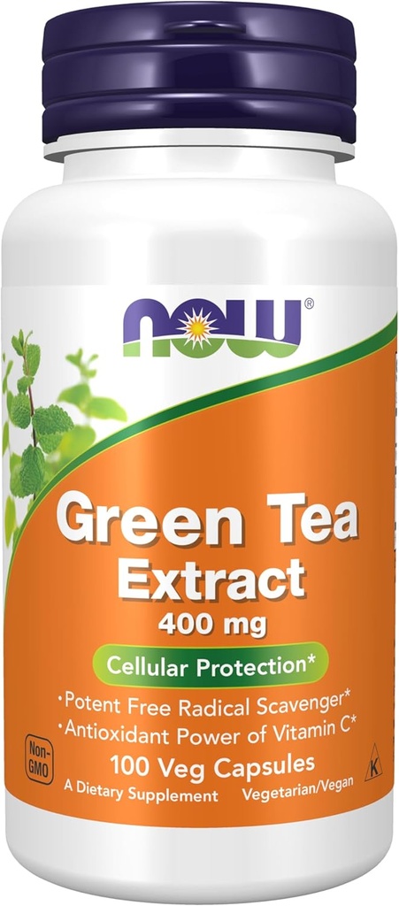 NOW Foods Supplements, Green Tea Extract 400 mg with Vitamin C, Cellular Protection*, 100 Veg Capsules