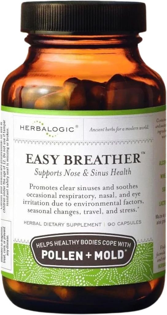 Herbalogic - Easy Breather Herb Capsules - Supports Nose & Sinus Health - Helps Healthy Bodies Cope with Pollen & Mold - Based on The Traditional Chinese Formula Yu Ping Fang San - 90 Cap Count