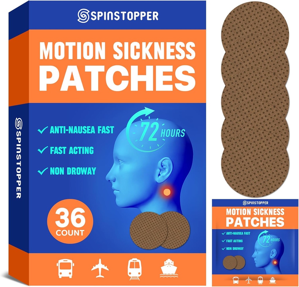 Motion Sickness Patches (36 Count), Sea Sickness Patch, Motion Sickness Patches for Cruise, Trains, Buses, and Airplanes, Motion Sickness Patch for Vertigo Relief & Motion Sickness Relief