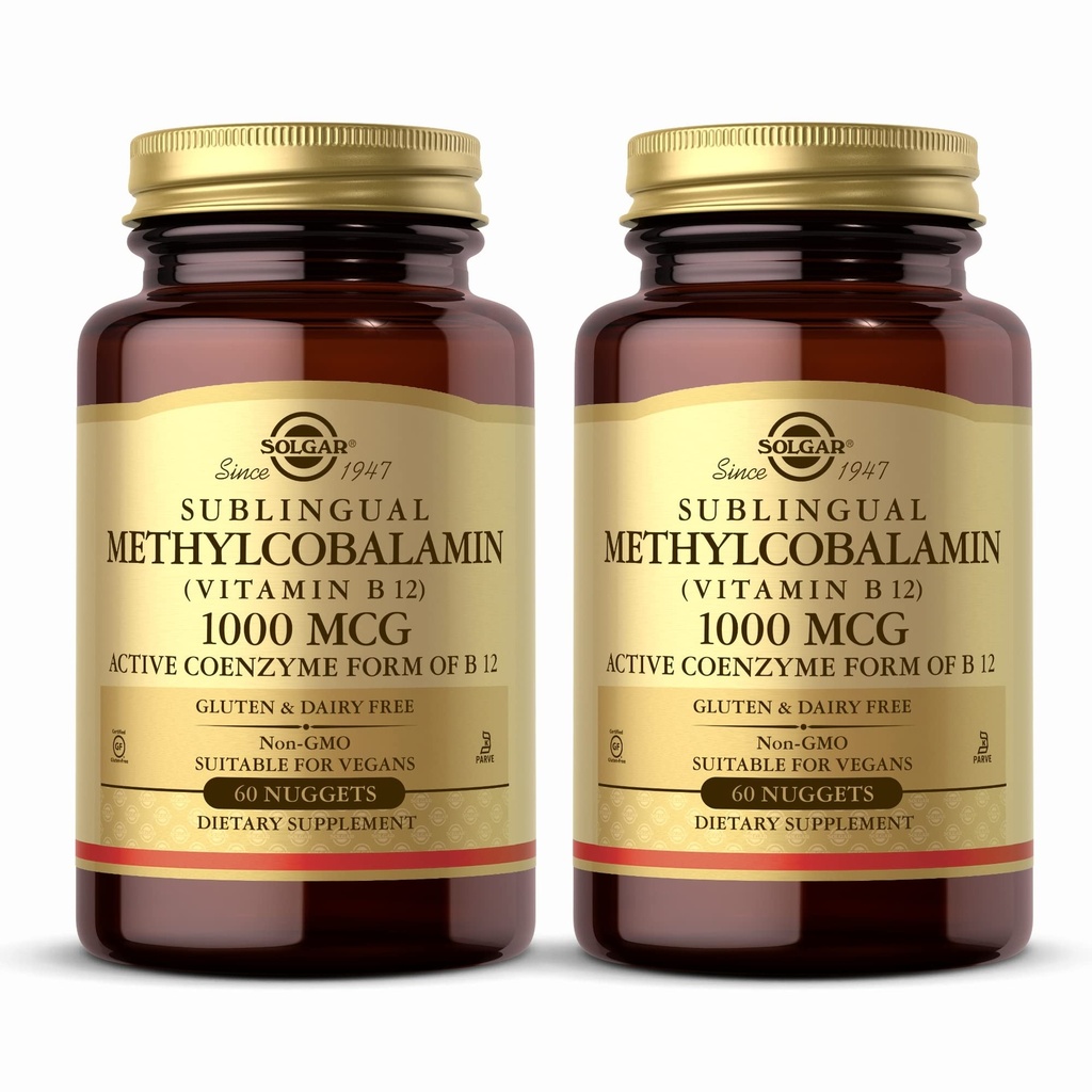 Solgar Methylcobalamin (Vitamin B12) 1000 mcg - 60 ψήγματα, πακέτο των 2 - Υποστηρίζει τον μεταβολισμό της ενέργειας - μη-GMO, Vegan, χωρίς γλουτένη, χωρίς γαλακτοκομικά, Kosher - 120 Σύνολο Μερίδες