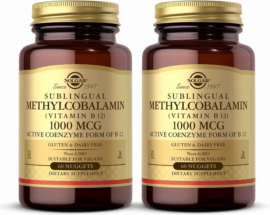 Solgar Methylcobalamin (Vitamin B12) 1000 mcg - 60 ψήγματα, πακέτο των 2 - Υποστηρίζει τον μεταβολισμό της ενέργειας - μη-GMO, Vegan, χωρίς γλουτένη, χωρίς γαλακτοκομικά, Kosher - 120 Σύνολο Μερίδες