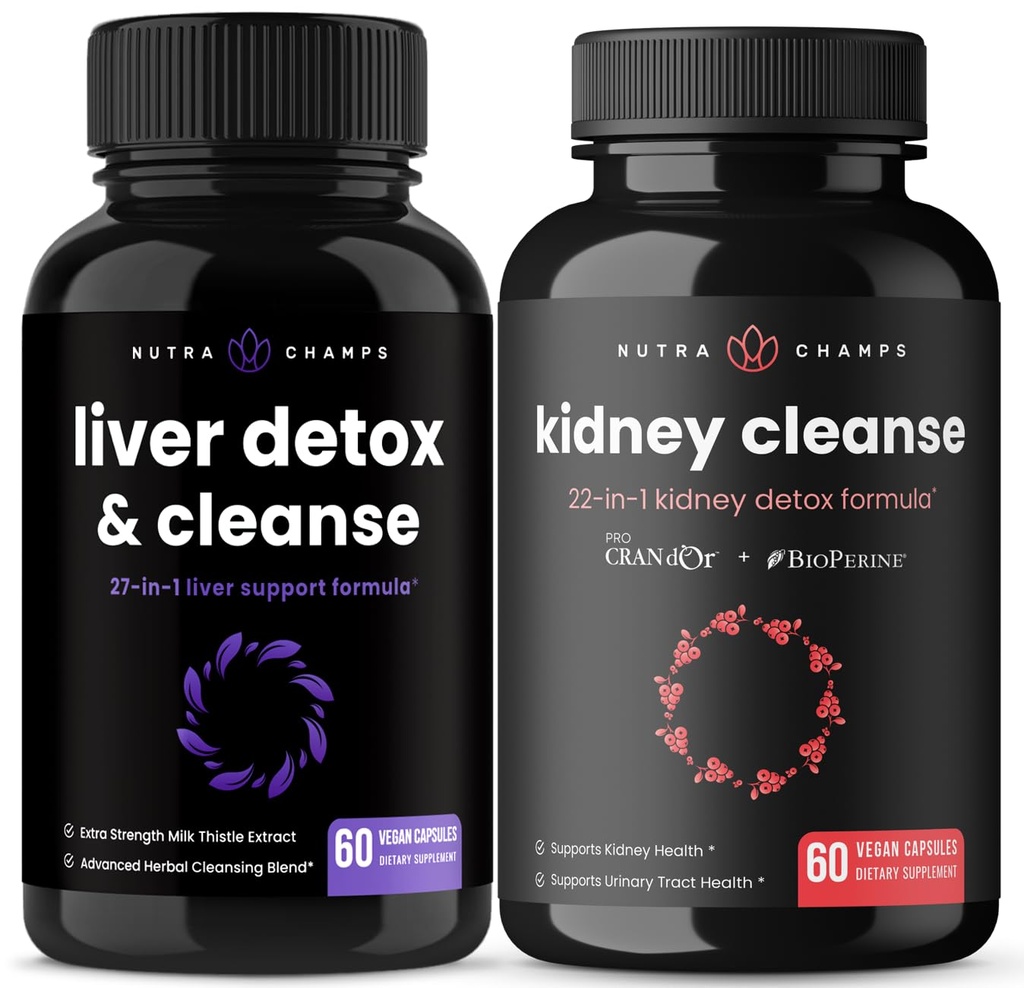 NutraChamps Liver Cleanse Capsules and Kidney Cleanse Capsules 2 Pack Bundle