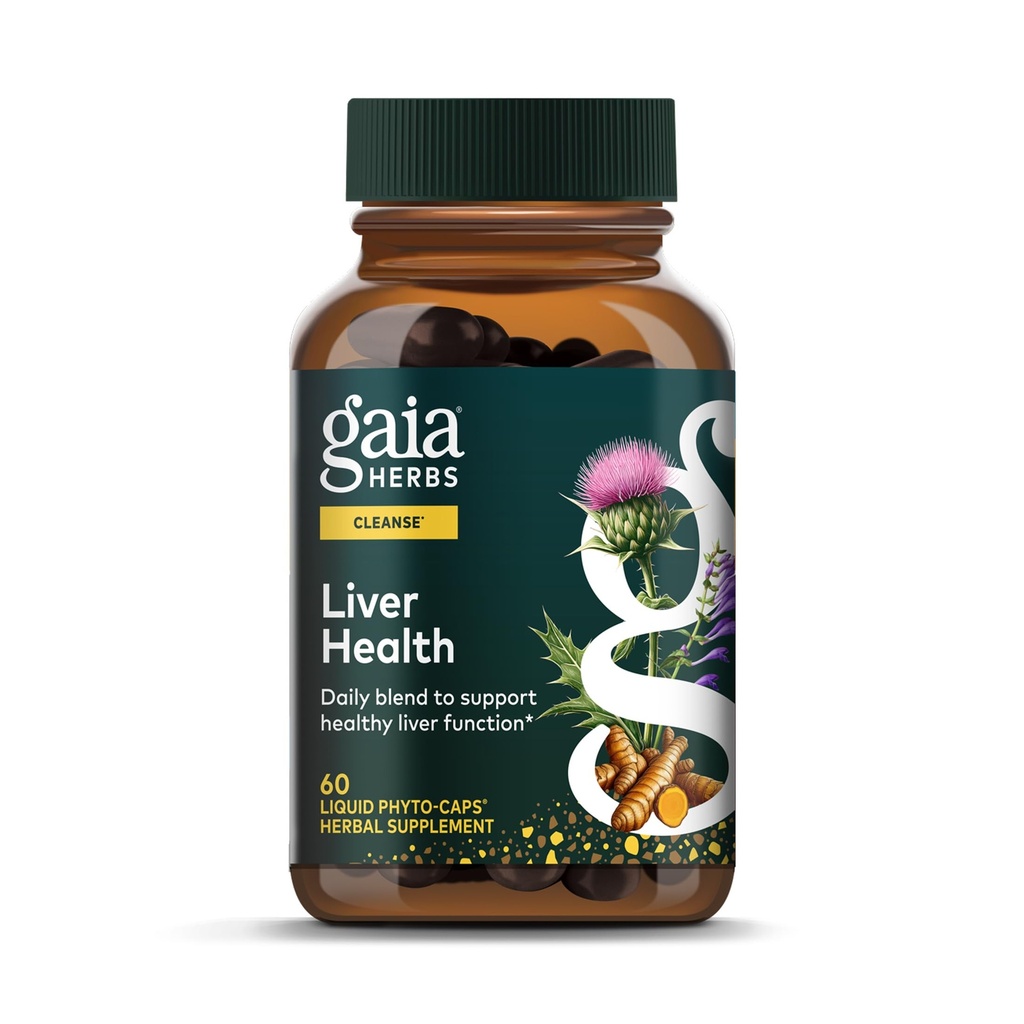 Gaia Herbs Liver Health - Συμπλήρωμα ήπατος με γαϊδουράγκαθο γάλακτος, turmeric Root με κουρκουμινοειδή, Schisandra, και Licorice Root για συκώτι και Cleanse Υποστήριξη-60 Vegan Liquid Phyto-Capsules (30-Day Supply)
