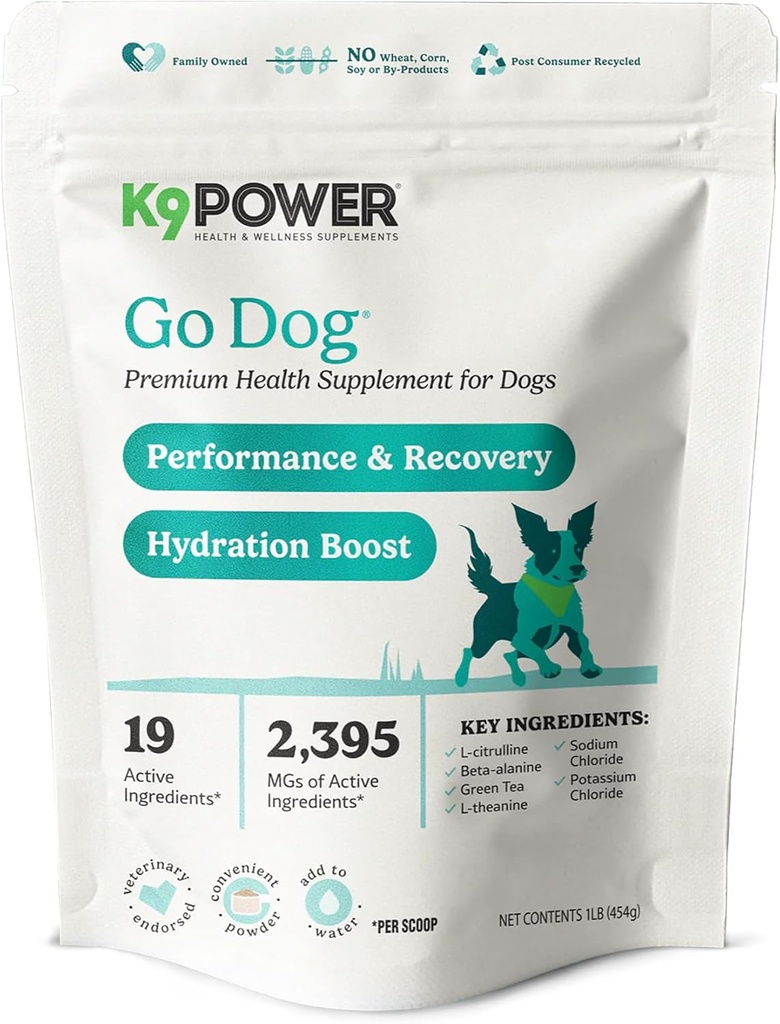 K9 Power Go Do Dog Hydration & Performance Drink Mix 1 LB - Ενεργό συμπλήρωμα σκύλων για τη λειτουργία των μυών, την αντοχή, την αποκατάσταση, με την υποστήριξη ηλεκτρολυτών