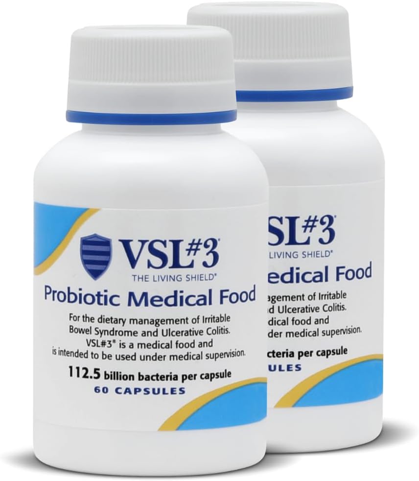 VSL #3® Probiotics for Digestive Health, IBS & UC Συμπτώματα - 112.5B CFUs, High-Potency, Multi-Strain, Ζωντανά, ψυκτικά προβιοτικά, Ιατρικά τρόφιμα για την υποστήριξη της υγείας των ούρων σε άνδρες & γυναίκες, 120 κάψουλες