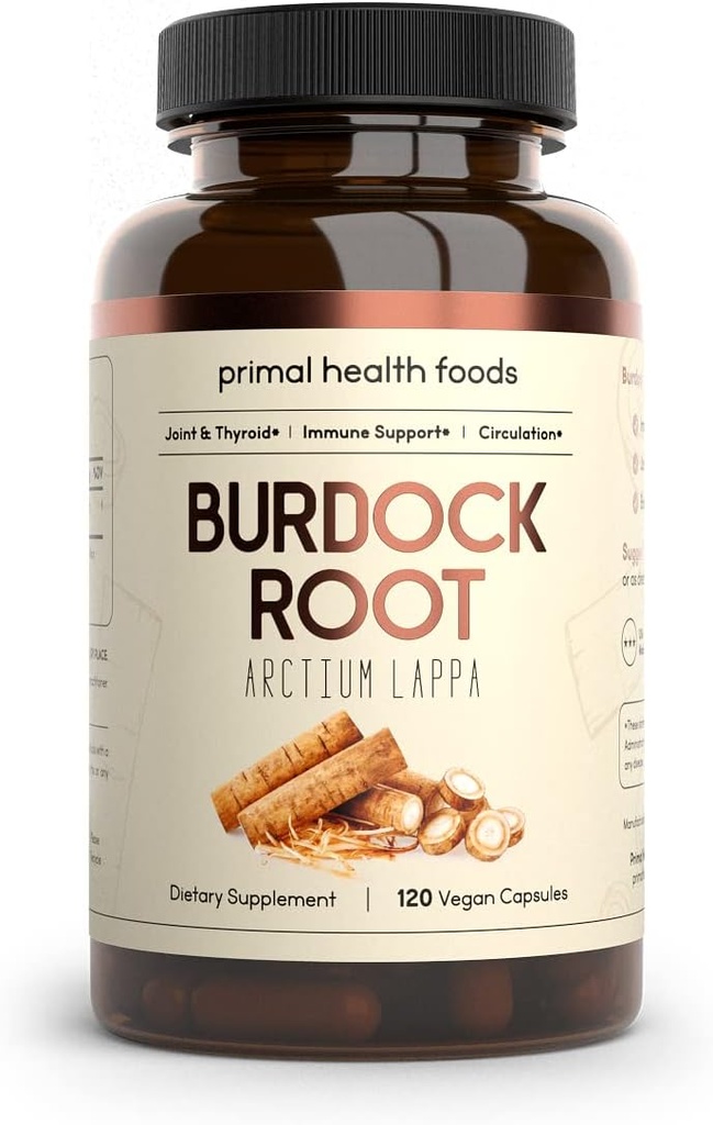Organic Burdock Root Capsules 1000 mg 60 Servings | Circulation, Blood, Immune, Thyroid, Skin and Joint Support | Vegetarian, Organic, Non-GMO & Gluten Free