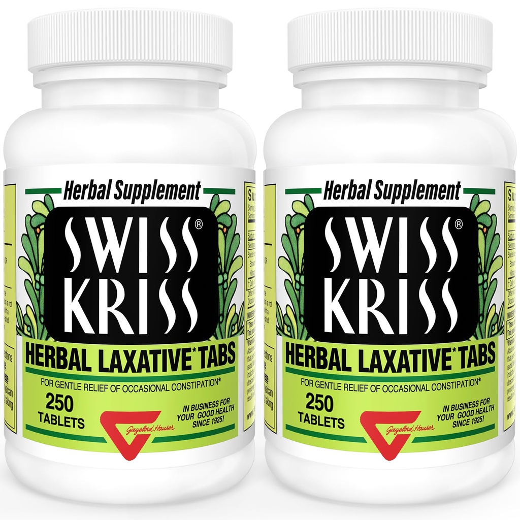 Swiss Kriss Herbal Laxative Tablets, Natural Laxatives for Constipation Relief, Senna Laxative, 250 tablets, (Συσκευασία των 2)