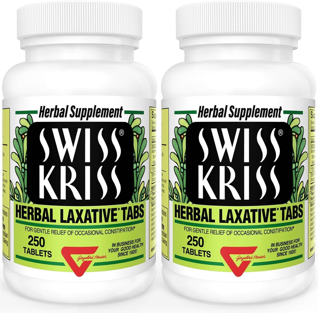 Swiss Kriss Herbal Laxative Tablets, Natural Laxatives for Constipation Relief, Senna Laxative, 250 tablets, (Συσκευασία των 2)