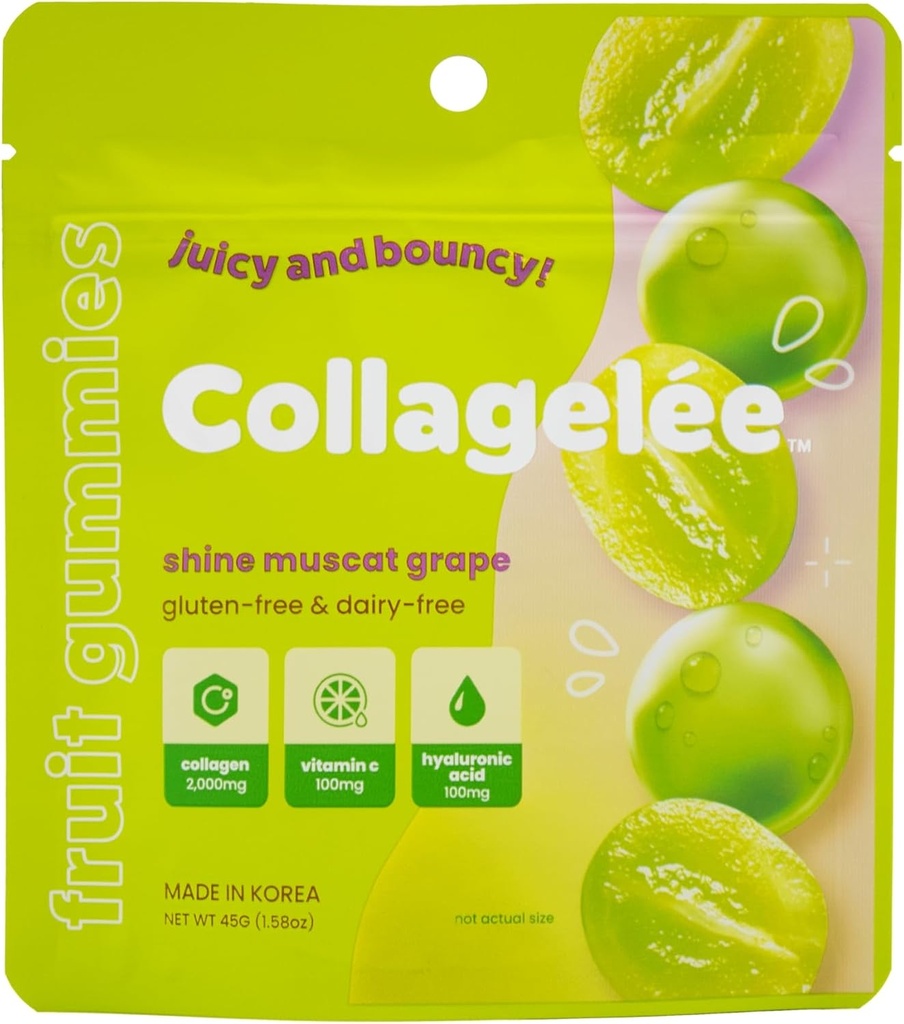 Collagelee Collagegen Gummies - Marine Collagen Candy με Βιταμίνη C, Υαλουρονικό Οξύ, & Βιοτίνη για Ενυδατωμένο, Νεανικό, Πλούμμυρο Δέρμα - Κορεάτικα Σνακ Κολλαγόνο (Shine Muscat Grape)