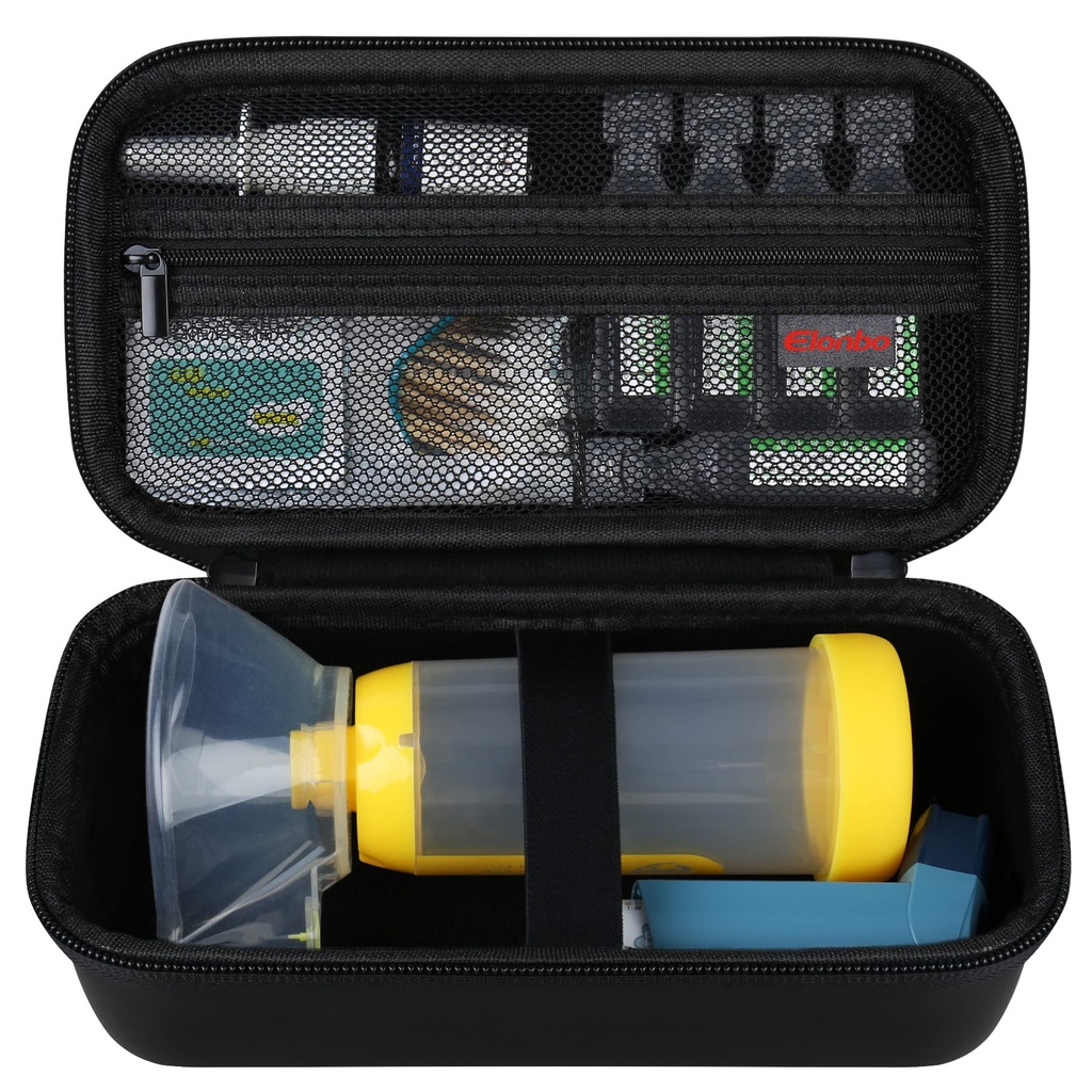 Elonbo Carrying Case for Asthma Inhaler, Inhaler Spacer for Kids and Adults, Μάσκες, Inhaler Holder Asthma Travel Organized Bag, Pocket Fits Allergy Meds, Ventolin Inhaler, Black (Case Only)