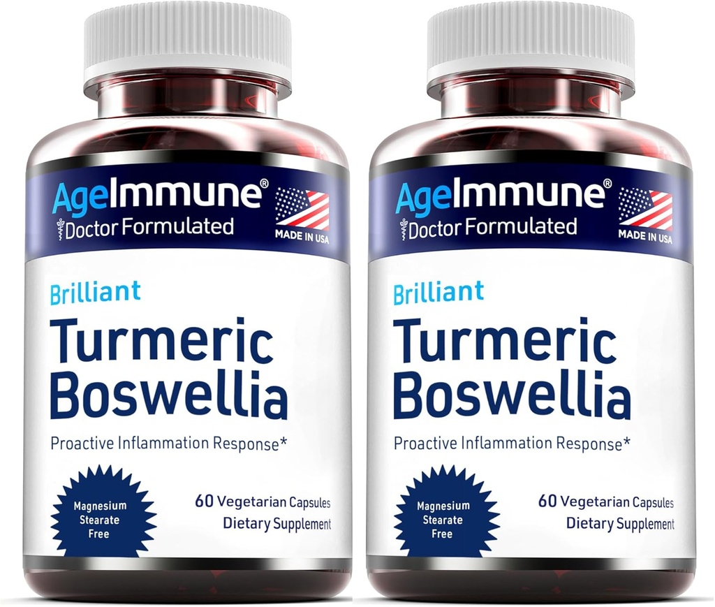 Turmeric Supplement with 65% Boswellia Serrata Extract with Black Pepper as Bioperine - Inulin -Turmeric Curcumin 95% Extract for Healthy Inflammation Response and Gut Health - 60 Κάψουλες - 2 Συσκευασία