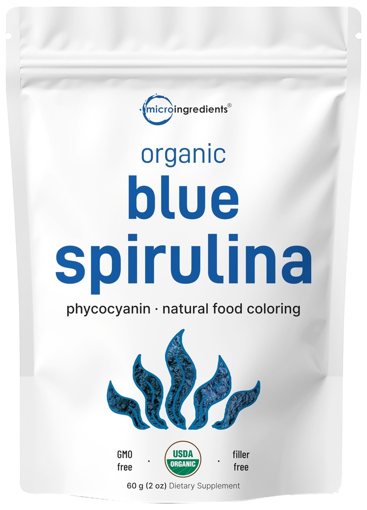 Βιολογική σκόνη μπλε spirulina (εκχύλισμα Phycocyanin), 60 σέρβις - Χωρίς ψαρίλα, 100% πρωτεΐνη Vegan από μπλε-πράσινη άλγη, φυσικός χρωματισμός φωτεινών τροφίμων για smoothies, Ψήσιμο, Ποτά & Μαγειρική