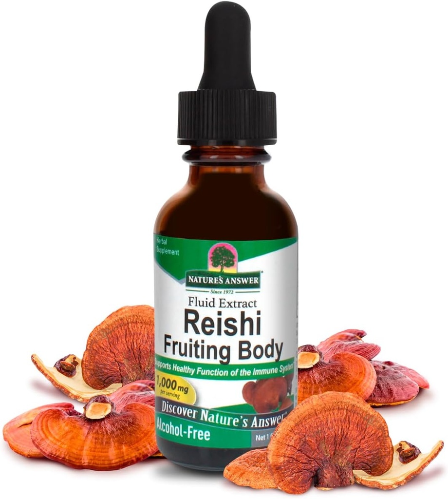 Nature's Answer Alcohol-Free Reishi Extract Fruiting Body, 1-Fluid Ounce Liquid Extract Immune System Builder