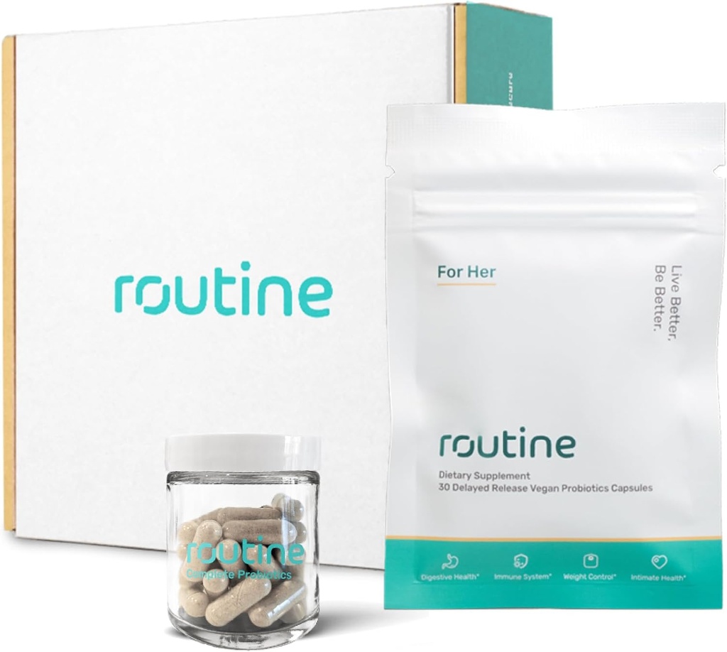 Routine Women's Daily Probiotics for Digestive and Feminine Health - 24 Billion CFU 30 Capsules - Dairy Free Organic Probiotics for Women - Free Glass Jar